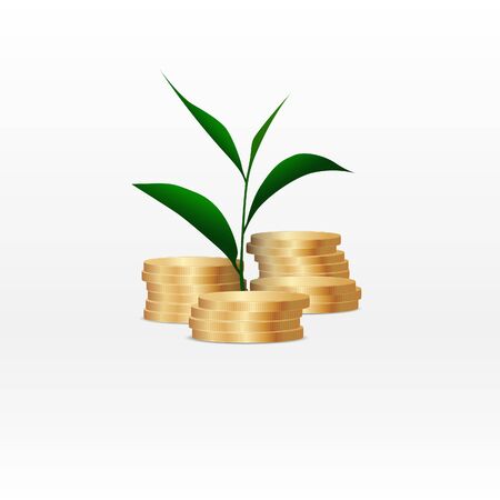 Growing plant on coin money for finance and banking conceptのイラスト素材