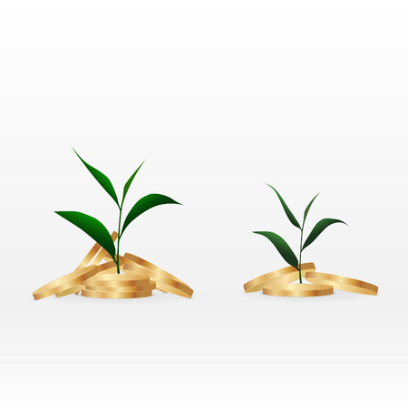Growing plant on coin money for finance and banking conceptのイラスト素材