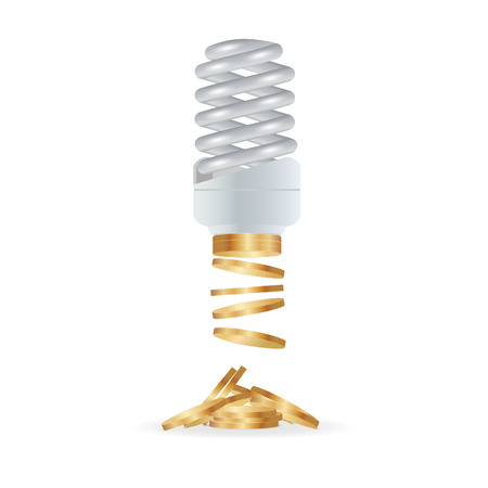 Energy saving lamp and money isolated on whiteのイラスト素材