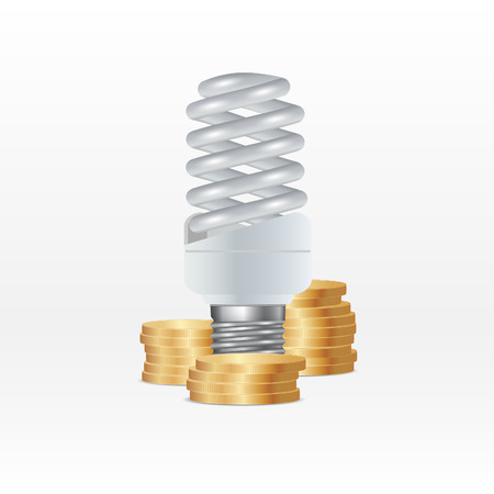 Energy saving lamp and money isolated on whiteのイラスト素材
