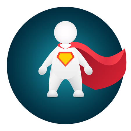 Superhero cartoon personage in red mantle and hero sign on breastのイラスト素材