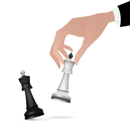 Strategist holding in hand chess figure black kingのイラスト素材