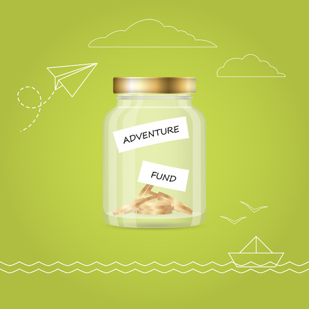 Money jar with coins. Travel fund. Financial concept.のイラスト素材