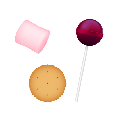 Colorful Chupa Chups, marshmallow, cracker. 3D illustration Vector sweetのイラスト素材