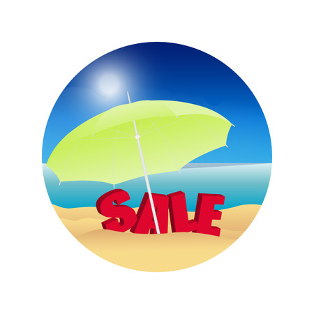 Summer sale background. Beach, sun umbrella, and sea.のイラスト素材