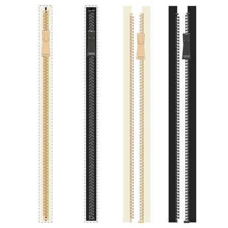 Realistic vector zippers, isolated on white background. Collectionのイラスト素材