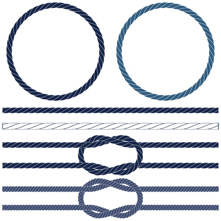 Isolated navy rope, marine knots, striped rope in blue and whiteのイラスト素材