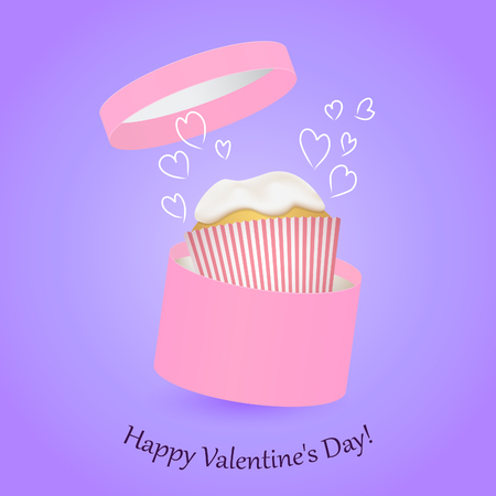Valentine's day, round pink decorative gift box and cake.のイラスト素材