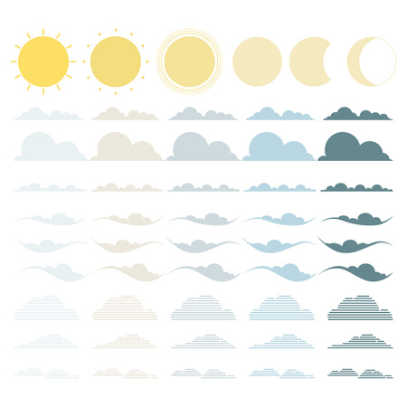 Set of cloud, sun and moon. Weather symbol collection.のイラスト素材