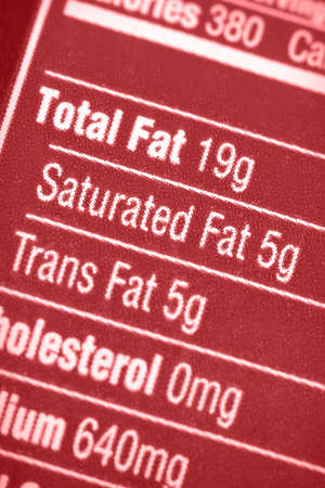 Nutritional label with focus on all the fats.の写真素材