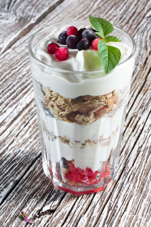 Healthy muesli with natural yogurt.の写真素材