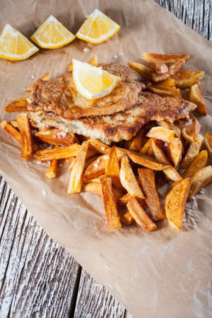Fish and Chips on paper.の写真素材