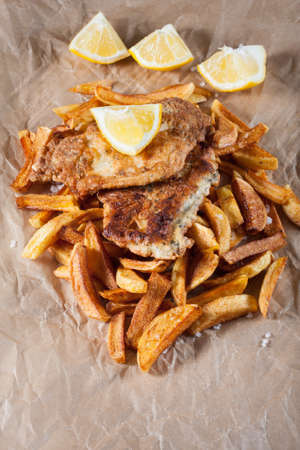 Fish and Chips on paper.の写真素材