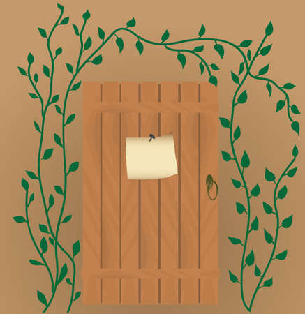 The announcement on the wooden door. Vector illustrationのイラスト素材