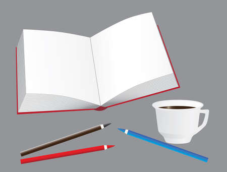 The book, coffee and pencils. Vector illustrationのイラスト素材
