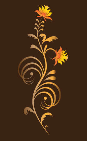 Fantastic golden ornament with flowers. Vector illustrationのイラスト素材
