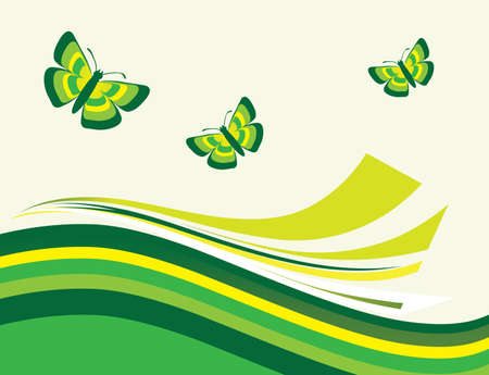 The green striped background with butterflies. Vector illustrationのイラスト素材