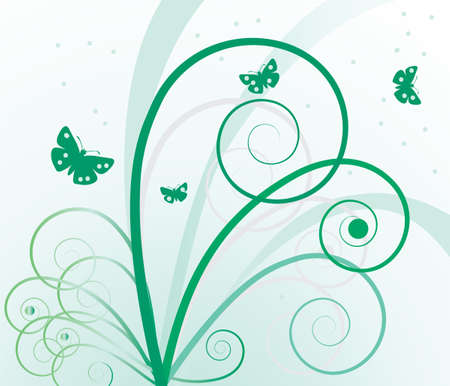 Abstract background with plants and butterflies. Vector illustrationのイラスト素材