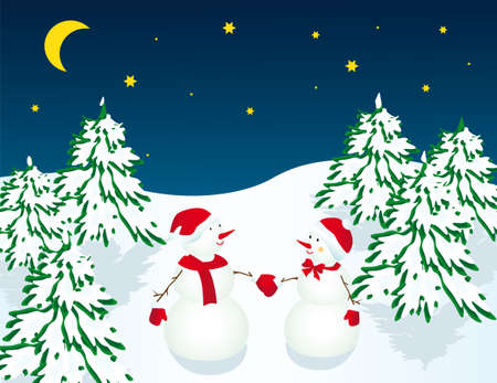 Romantic rendezvous of two snow people. illustrationのイラスト素材