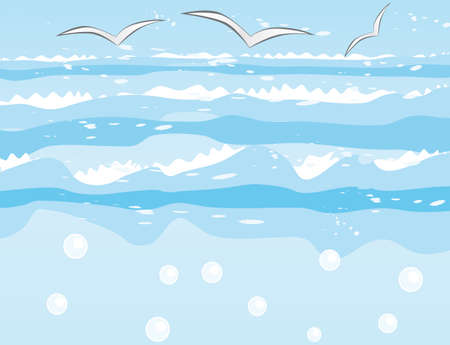 Seagulls over the sea waves. Vector illustrationのイラスト素材