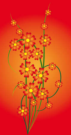 Bouquet of branches with red flowers. Vector illustrationのイラスト素材