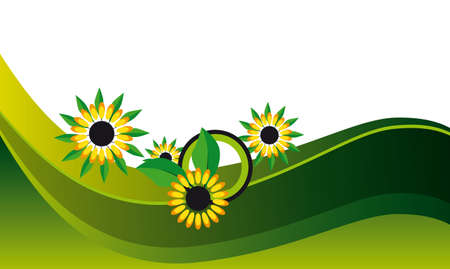 Yellow flowers on a green background. Vector illustrationのイラスト素材