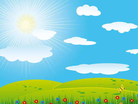 The hilly landscape with a road. Vector illustrationのイラスト素材