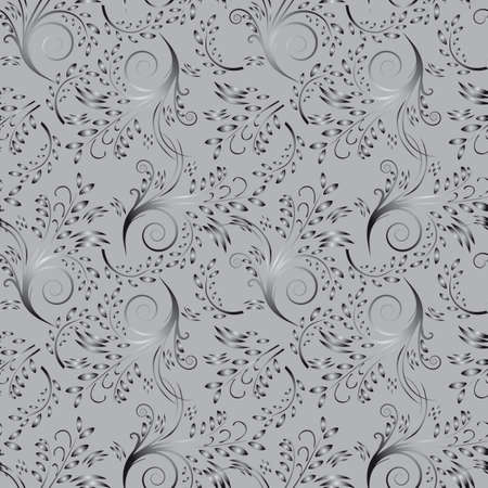 Gray seamless background with leaves. Vector illustrationのイラスト素材