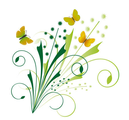 Plant green ornament with butterflies. のイラスト素材