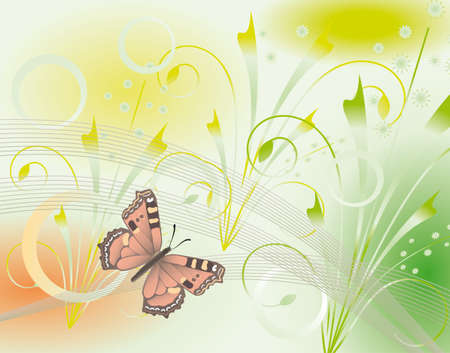 Abstract green background with a butterfly. illustrationのイラスト素材