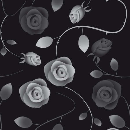 Seamless black background with roses.のイラスト素材