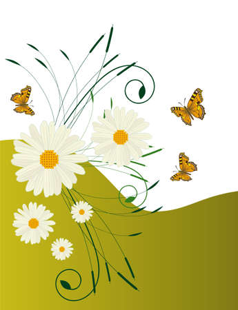 Abstract background with daisies and butterflies のイラスト素材