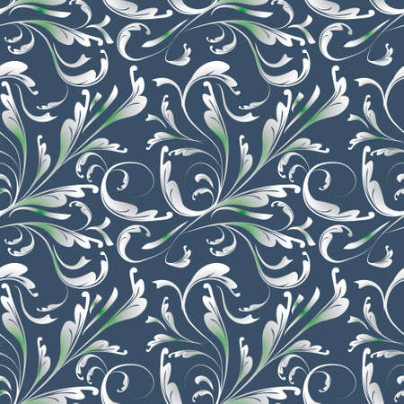 Seamless blue background with plants. illustrationのイラスト素材