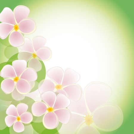 The green background with pink flowers. Vector illustrationのイラスト素材