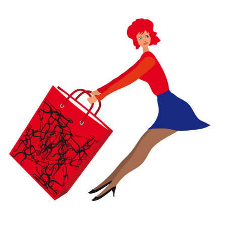 A woman with a big bag of shopping. Vector illustrationのイラスト素材