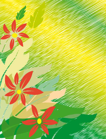 Red flowers on a green background. Vector illustrationのイラスト素材