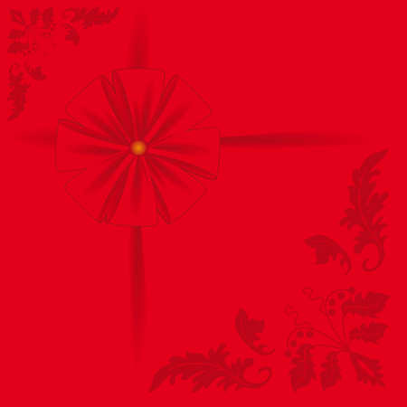 Red background with a bow and curls. Vector illustrationのイラスト素材