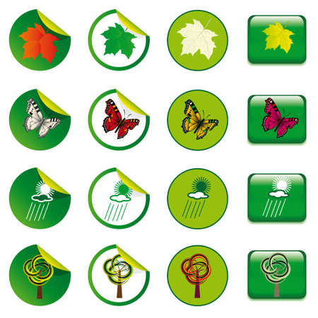 Stickers and buttons with the elements of natureのイラスト素材