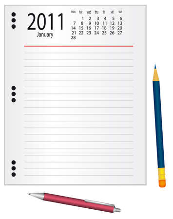 Page from a notebook with a pen and pencil. illustrationのイラスト素材