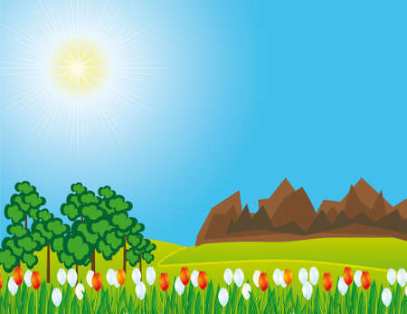 The road through the prairie and mountains. Vector illustrationのイラスト素材