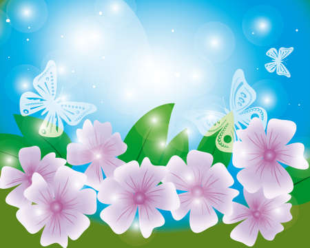 Summer background with butterflies and flowers.のイラスト素材