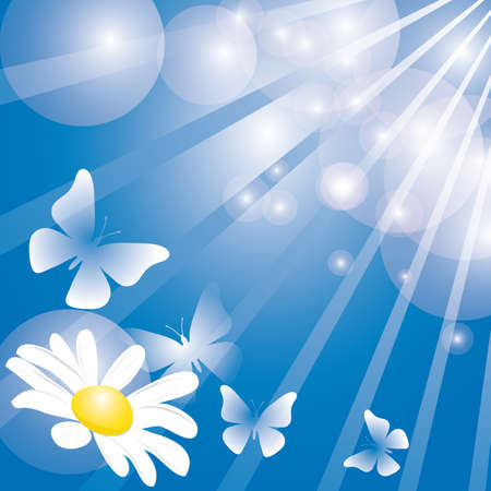 Summer background with butterflies and flower. Vector illustrationのイラスト素材