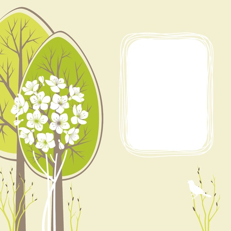 Spring scene with decorative trees and space for text.のイラスト素材