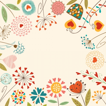 Floral card with  hand drawn flowers.のイラスト素材