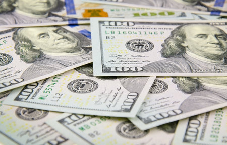 One hundred US dollar bill backgroundの写真素材