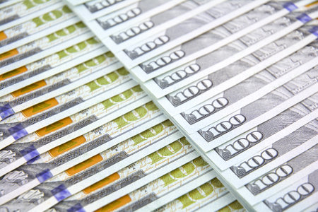 One hundred dollar bills in rows, business financial conceptの写真素材