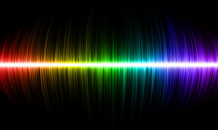 Volume multicolored rainbow sound wave on black backgroundの写真素材