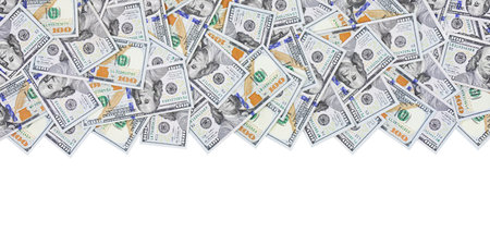 Hundred dollar bills as a border isolated on white backgroundの写真素材