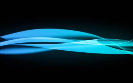 Abstract blue curves on black background, copy spaceの写真素材