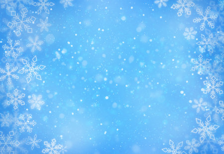 Winter abstract background. Blue background with snowflake patternの写真素材